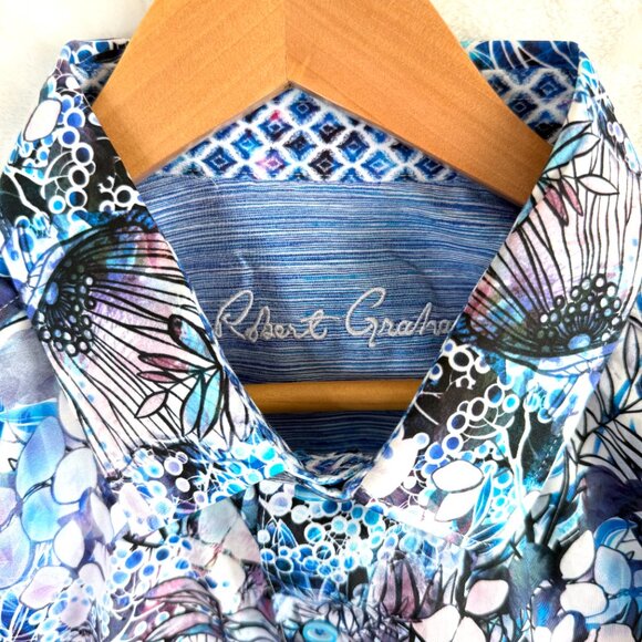 Robert Graham Camasa Shirt Mens L Blue Multicolor Tropical Floral Classic Fit - Picture 3 of 11